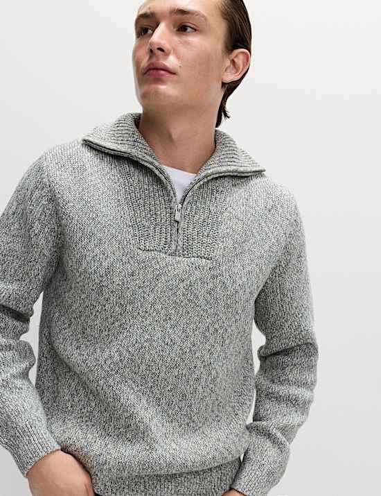 Trui van zuiver katoen met halflange rits en opstaande kraag