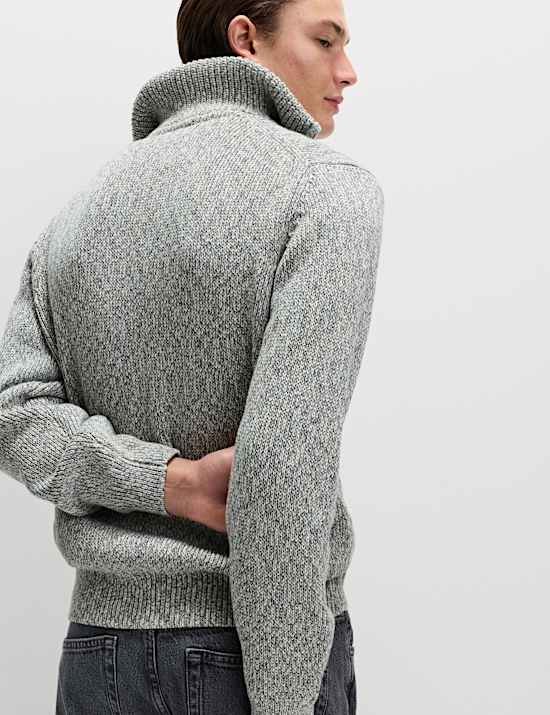 Trui van zuiver katoen met halflange rits en opstaande kraag