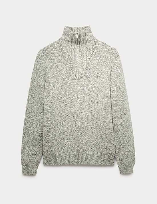 Trui van zuiver katoen met halflange rits en opstaande kraag