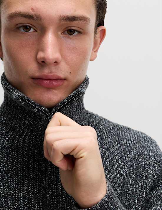 Pure Cotton Half Zip Funnel Neck Jumper