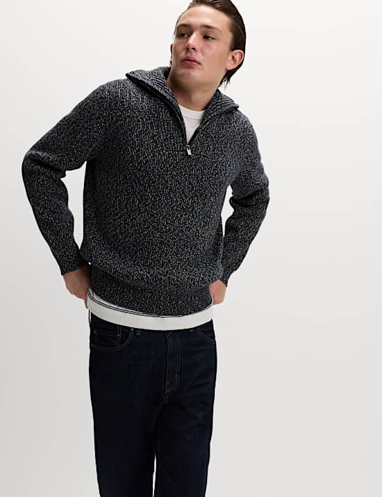 Pure Cotton Half Zip Funnel Neck Jumper