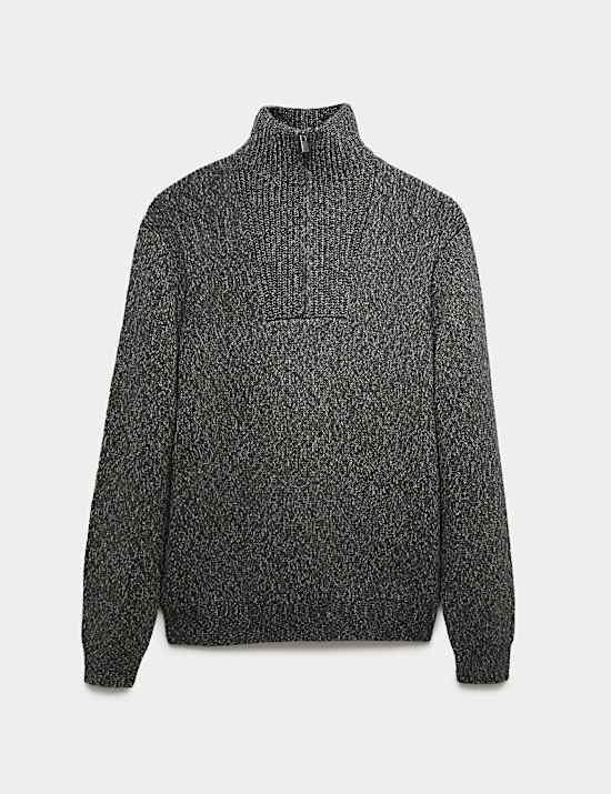 Pure Cotton Half Zip Funnel Neck Jumper