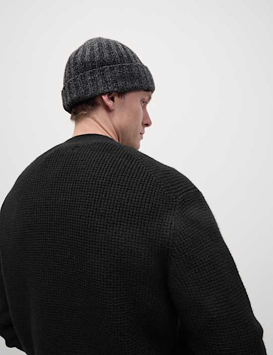 Textured V-Neck Cardigan with Wool