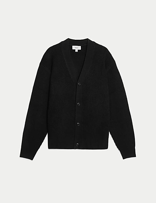 Textured V-Neck Cardigan with Wool