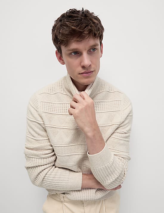 Textured Roll Neck Jumper with Wool