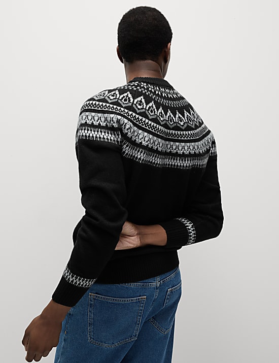 Πουλόβερ με κλειστή στρογγυλή λαιμόκοψη και νορβηγικό σχέδιο από μαλλί