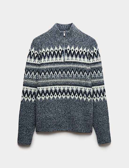 Jersey Fair Isle de lana con media cremallera