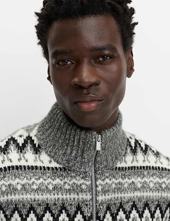 Fair Isle Half Zip Jumper with Wool