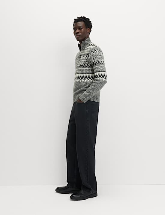 Fair Isle Half Zip Jumper with Wool