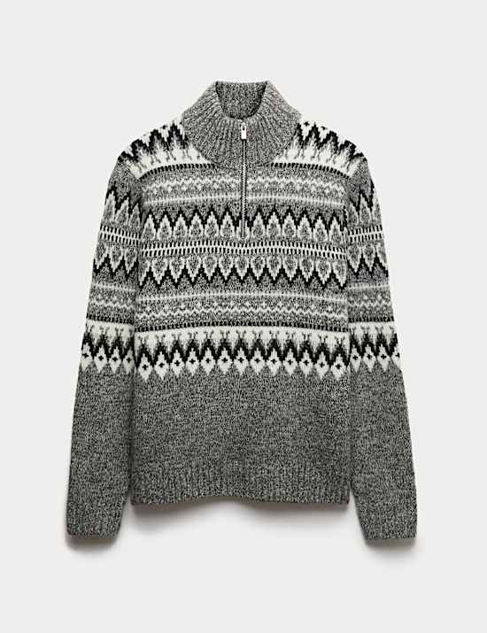 Fair Isle Half Zip Jumper with Wool