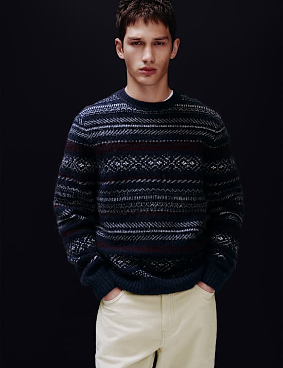 Fair Isle Crew Neck Jumper with Wool
