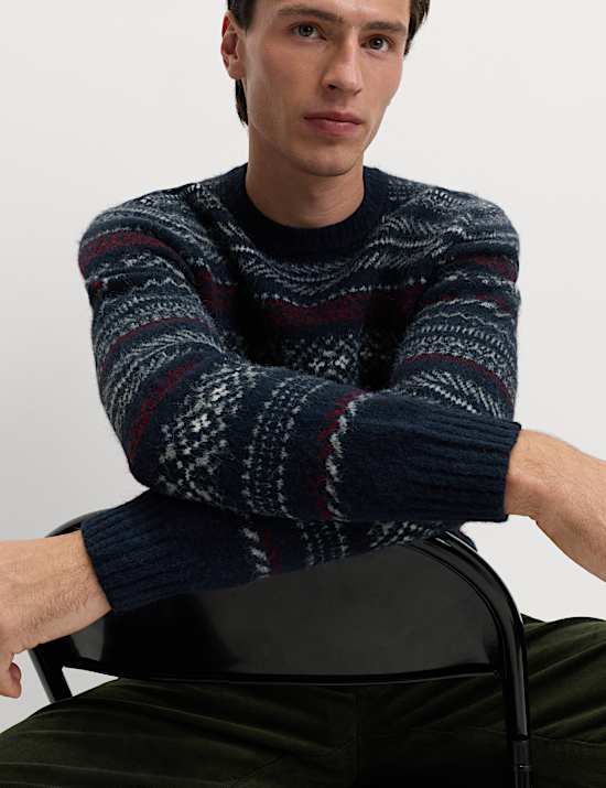 Fair Isle Crew Neck Jumper with Wool