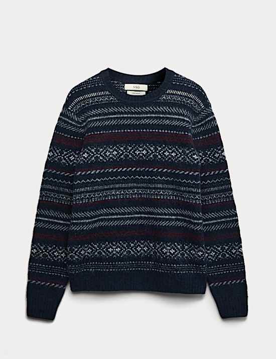 Fair Isle Crew Neck Jumper with Wool