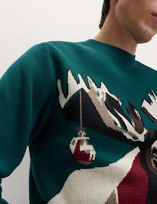 Pure Cotton Crew Neck Merry Moose Jumper