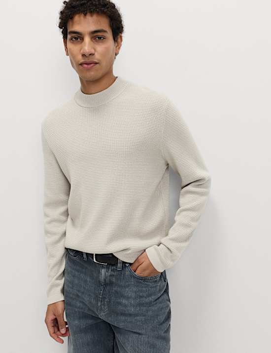 Cotton Modal Blend Textured Mock Neck Jumper