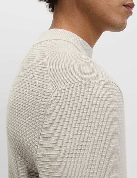 Cotton Modal Blend Textured Mock Neck Jumper