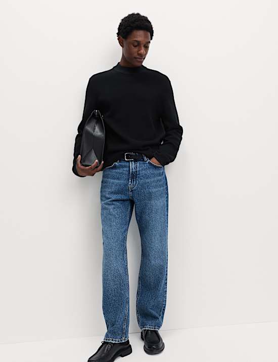 Cotton Modal Blend Textured Mock Neck Jumper