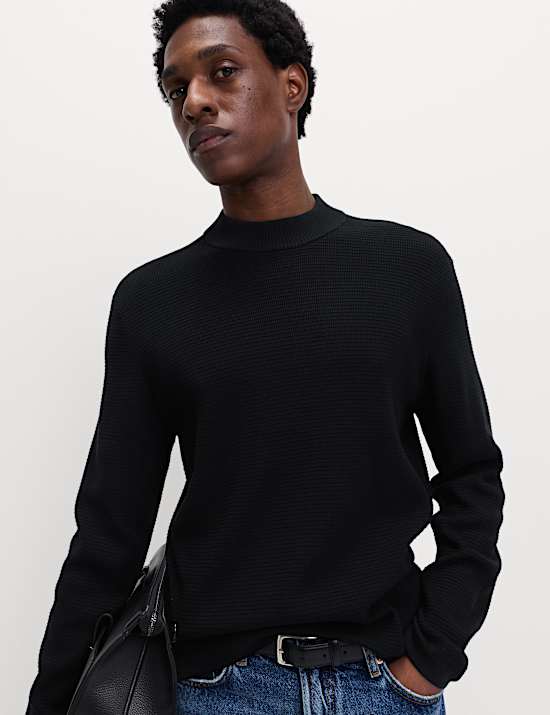 Cotton Modal Blend Textured Mock Neck Jumper
