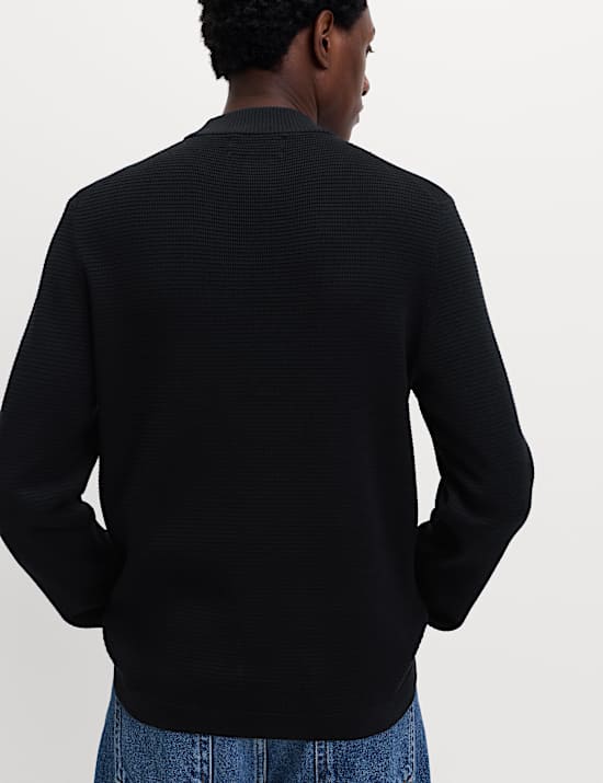 Cotton Modal Blend Textured Mock Neck Jumper