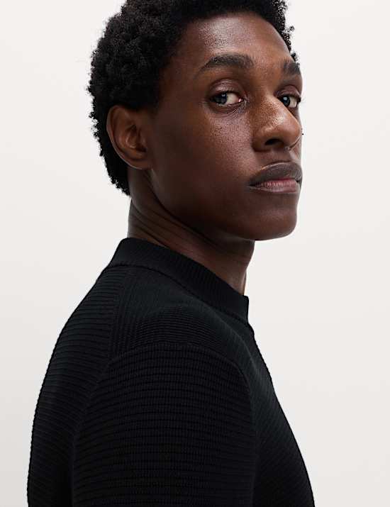 Cotton Modal Blend Textured Mock Neck Jumper