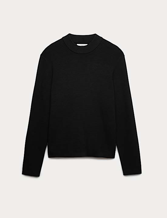 Cotton Modal Blend Textured Mock Neck Jumper