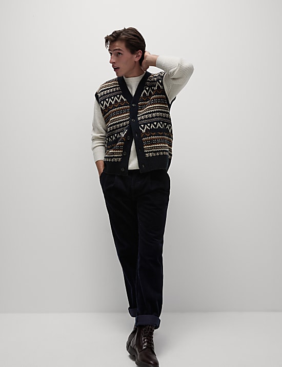 Gilet de costume en laine d&rsquo;agneau m&eacute;lang&eacute;e &agrave; motif jacquard