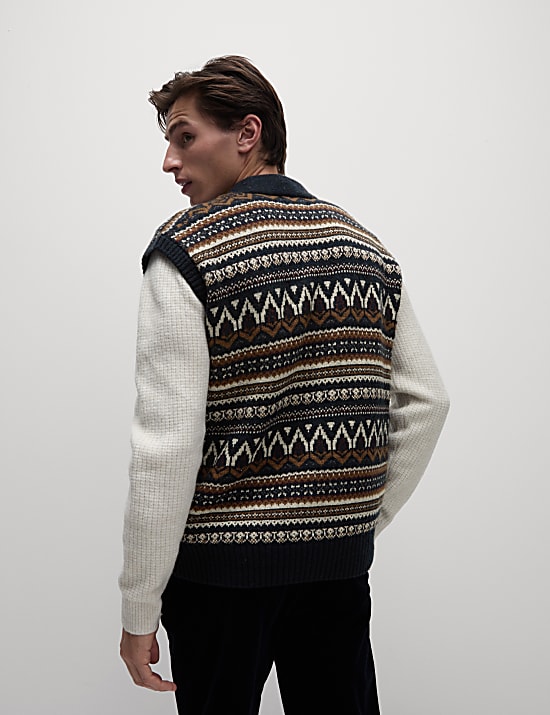 Gilet de costume en laine d&rsquo;agneau m&eacute;lang&eacute;e &agrave; motif jacquard