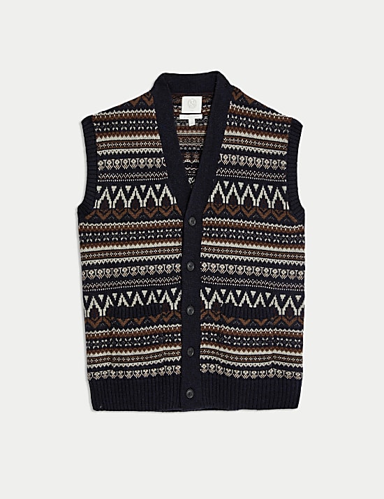 Gilet de costume en laine d&rsquo;agneau m&eacute;lang&eacute;e &agrave; motif jacquard