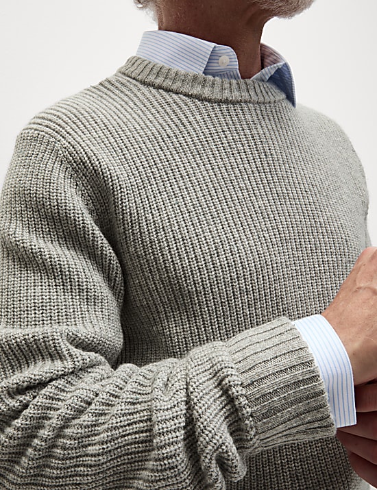 Lambswool Blend Textured Crew Neck Jumper