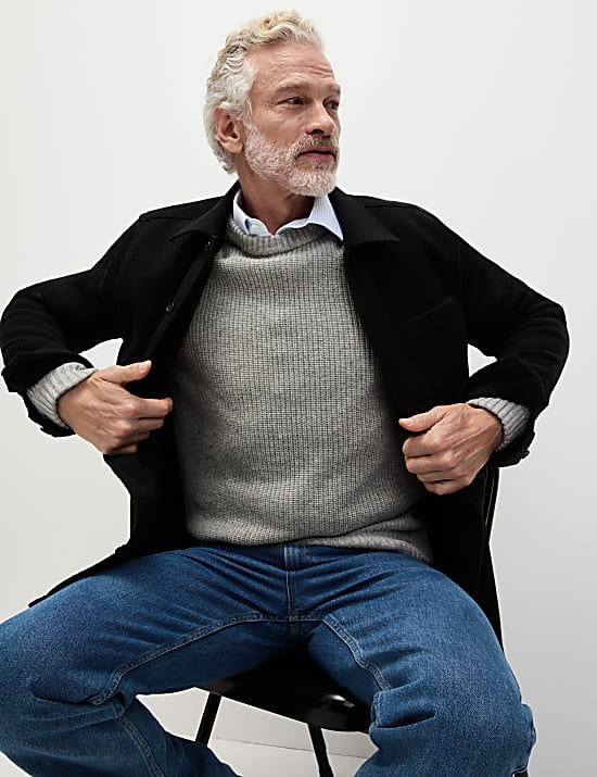 Lambswool Blend Textured Crew Neck Jumper