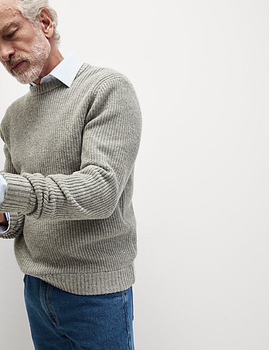 Lambswool Blend Textured Crew Neck Jumper