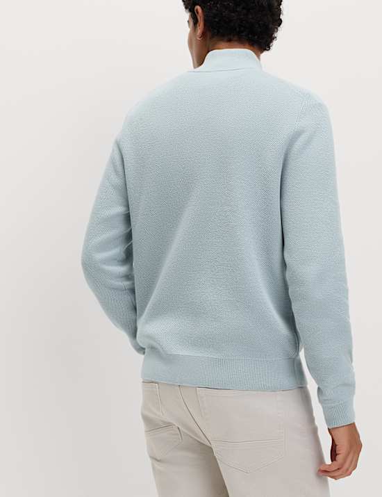 Cotton Rich Textured Half Zip Jumper