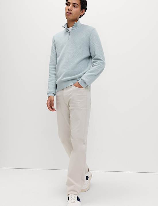 Cotton Rich Textured Half Zip Jumper