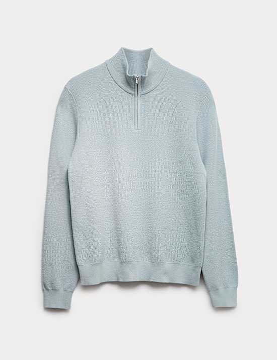 Cotton Rich Textured Half Zip Jumper