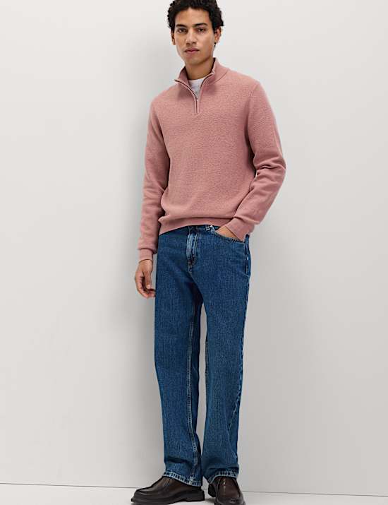 Cotton Rich Textured Half Zip Jumper