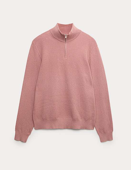 Cotton Rich Textured Half Zip Jumper