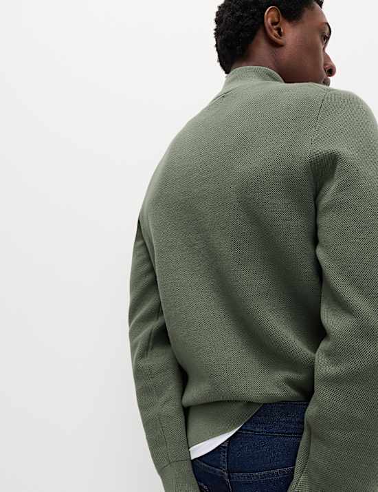 Pull en coton textur&eacute; &agrave; col zipp&eacute;