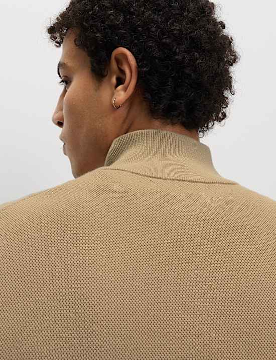 Cotton Rich Textured Half Zip Jumper