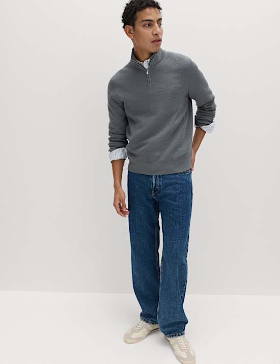 Cotton Rich Textured Half Zip Jumper