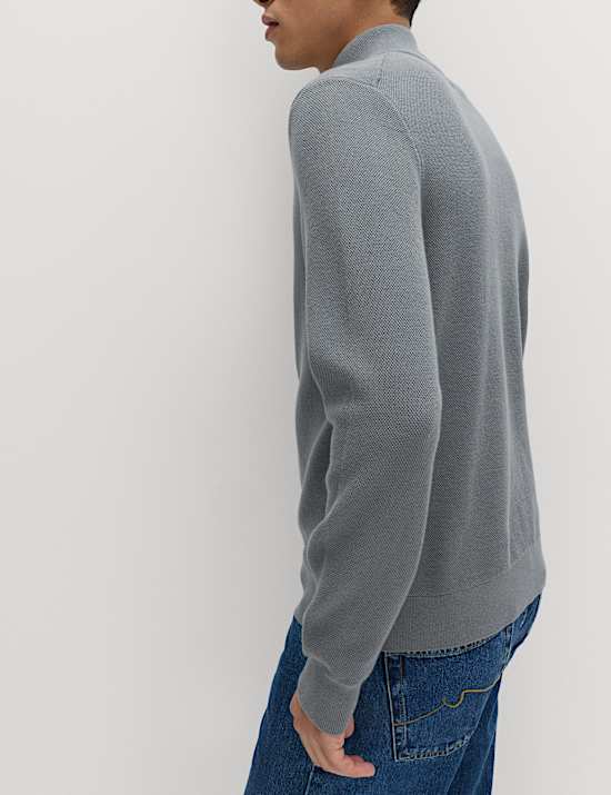 Cotton Rich Textured Half Zip Jumper