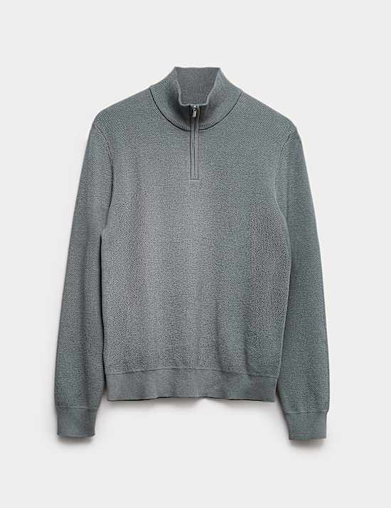 Cotton Rich Textured Half Zip Jumper