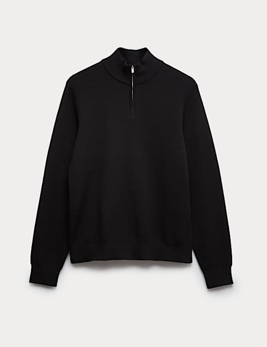 Cotton Rich Textured Half Zip Jumper