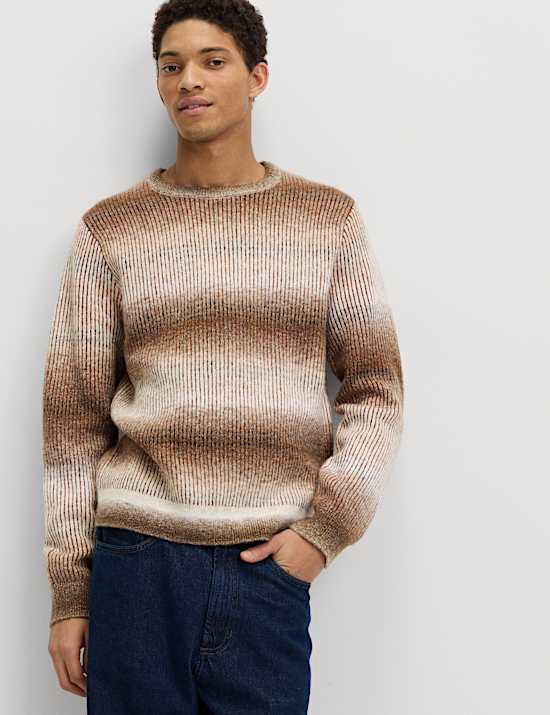 Ombre Stripe Crew Neck Jumper with Wool
