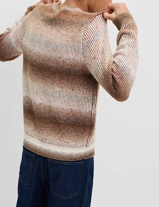 Ombre Stripe Crew Neck Jumper with Wool