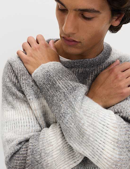 Ombre Stripe Crew Neck Jumper with Wool