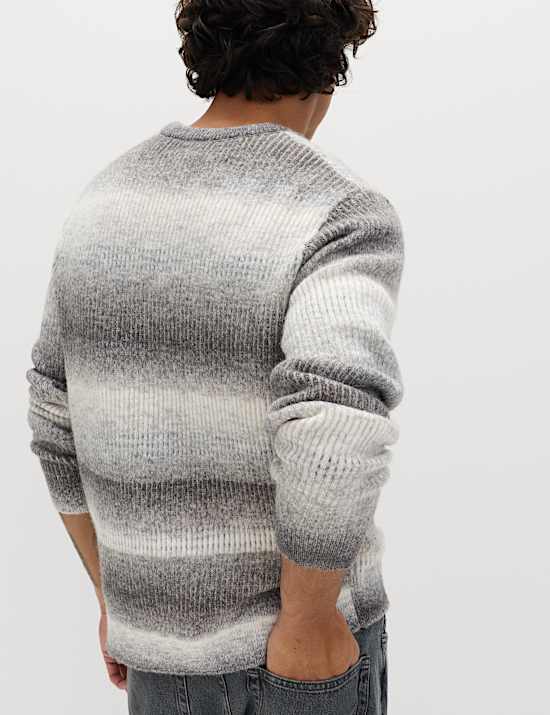 Ombre Stripe Crew Neck Jumper with Wool