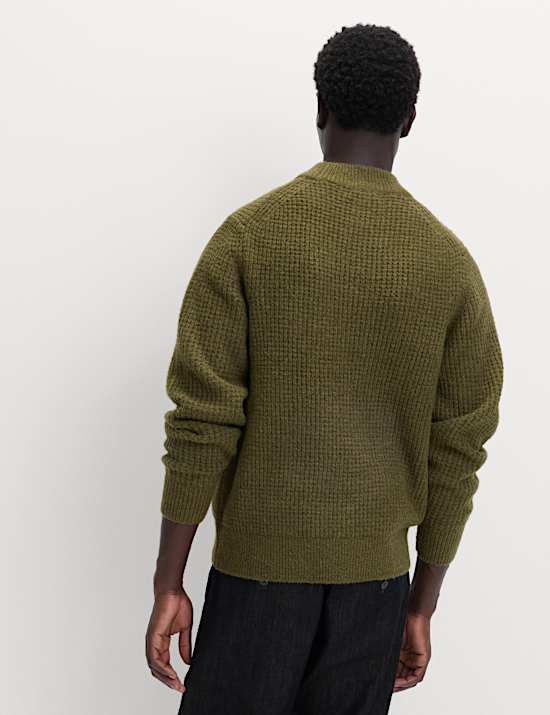 Waffle Knit High Neck Jumper with Wool