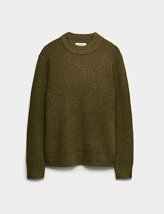 Waffle Knit High Neck Jumper with Wool