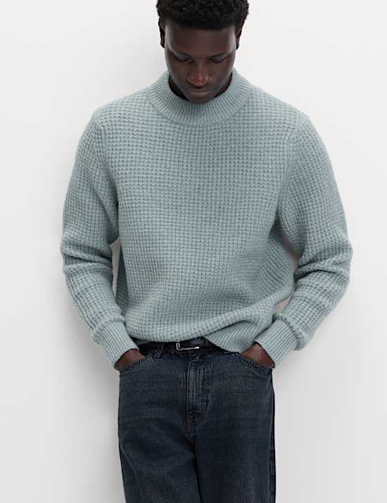 Waffle Knit High Neck Jumper with Wool