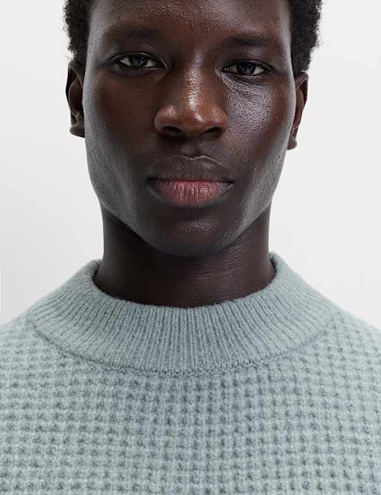 Waffle Knit High Neck Jumper with Wool